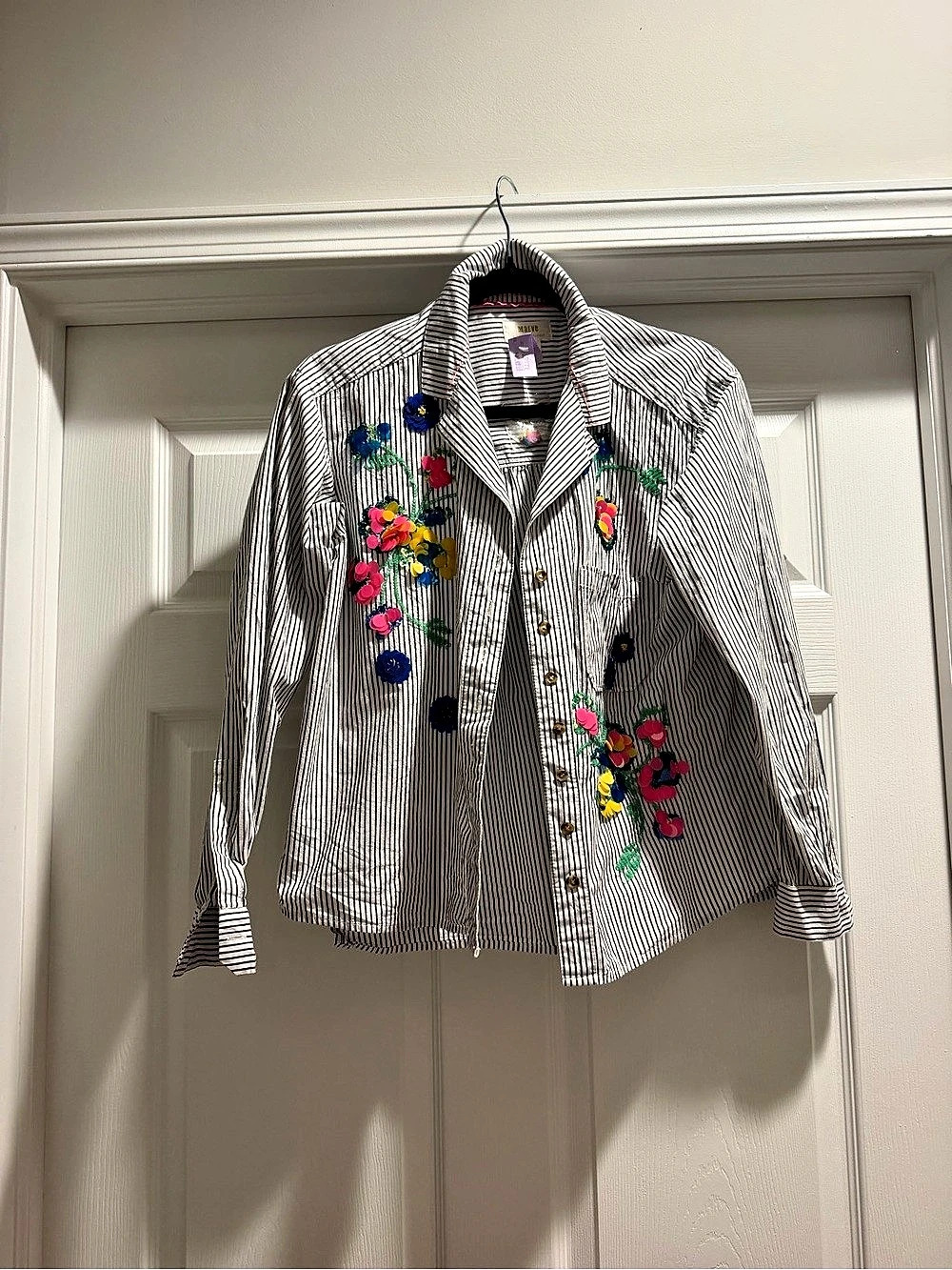Maeve for Anthropologie Striped Embellished Button Down XS/2 NWT